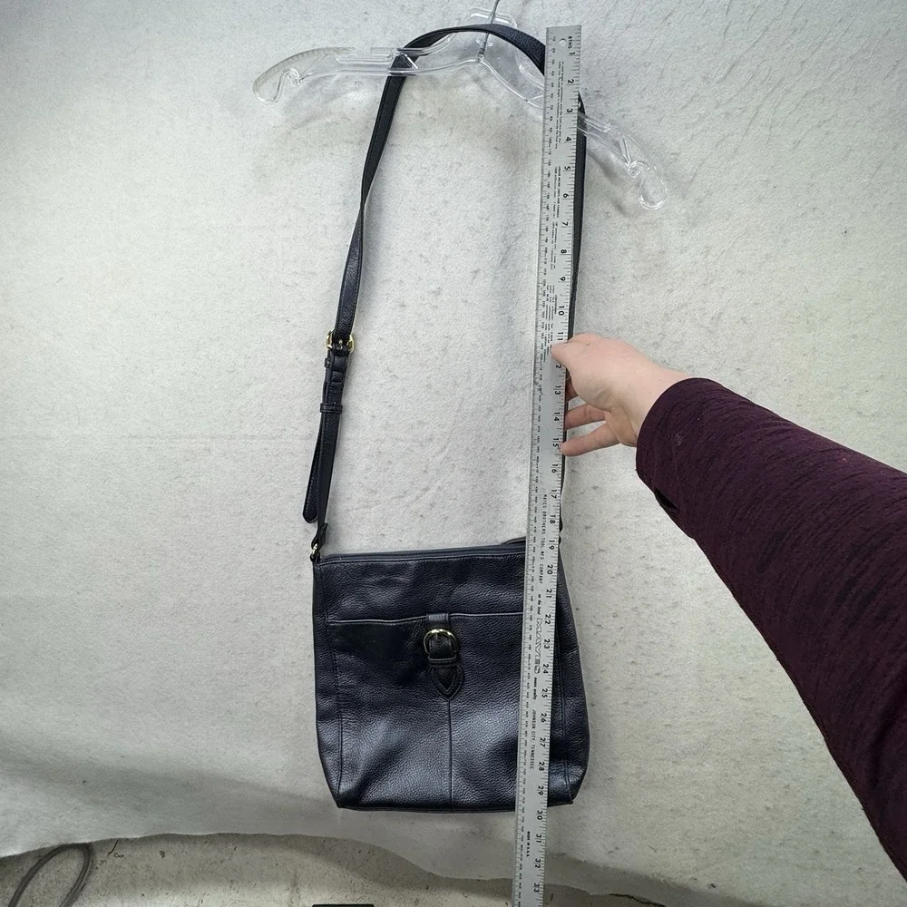 Tignanello Shiny Irridescent Blue Grey Pebbled Leather Messenger Bag Zip Top